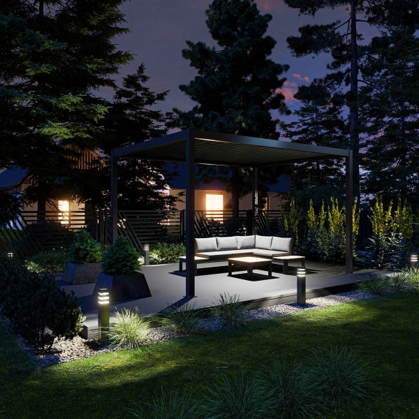 Zestaw Pergola ogrodowa tarasowa aluminiowa NORDVIC Skyline 3 x 3 m Antracyt + Roleta 3 m
